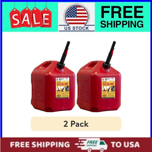 2 Pack Midwest Can Company 5 Gallon Gas Can with Flame Mitigation Red