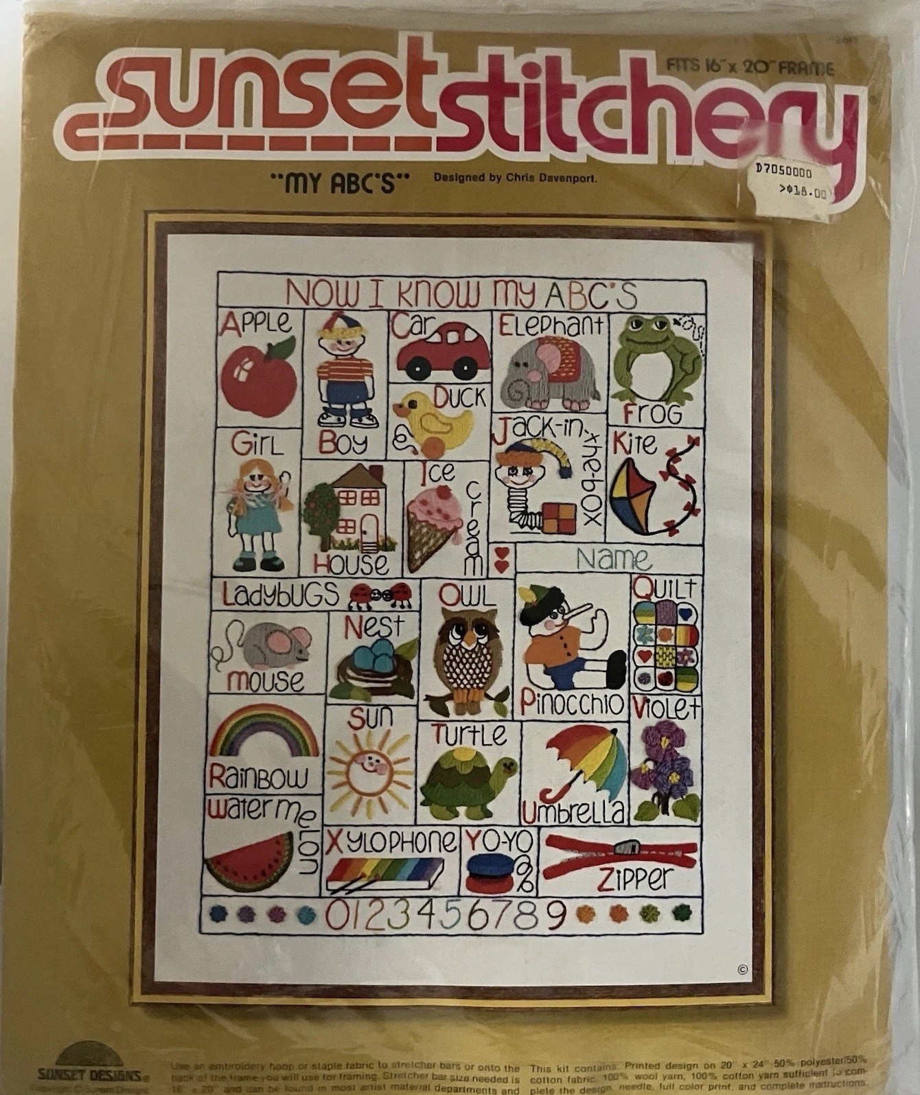 Vintage Sunset Stitchery Crewel Kit #2615 My ABC’S Alphabet Sampler 16x20 NOS Vintage Sunset Stitchery Crewel Kit #2615 My ABC’S Alphabet Sampler 16x20 NOS