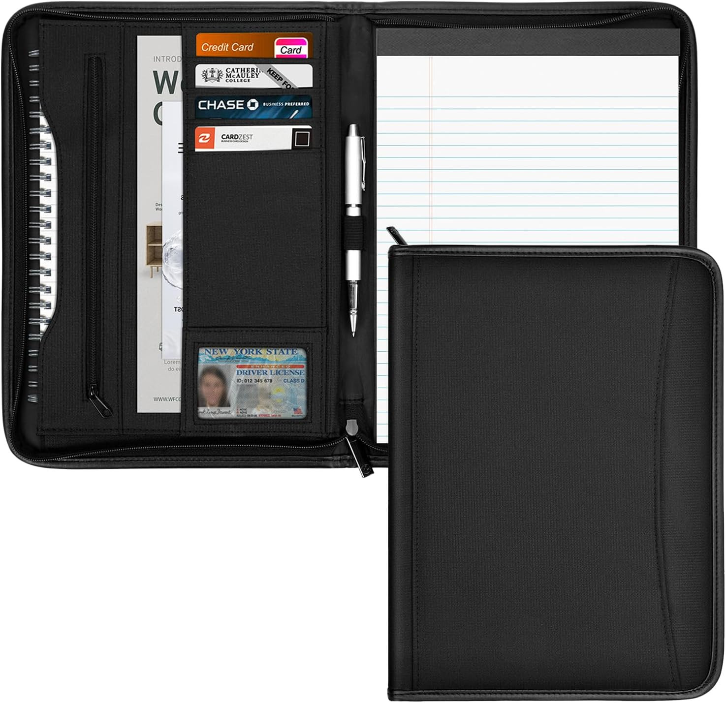 Zippered Portfolio Organizer/ A4 Refillable Lined Writing Notepad Folder