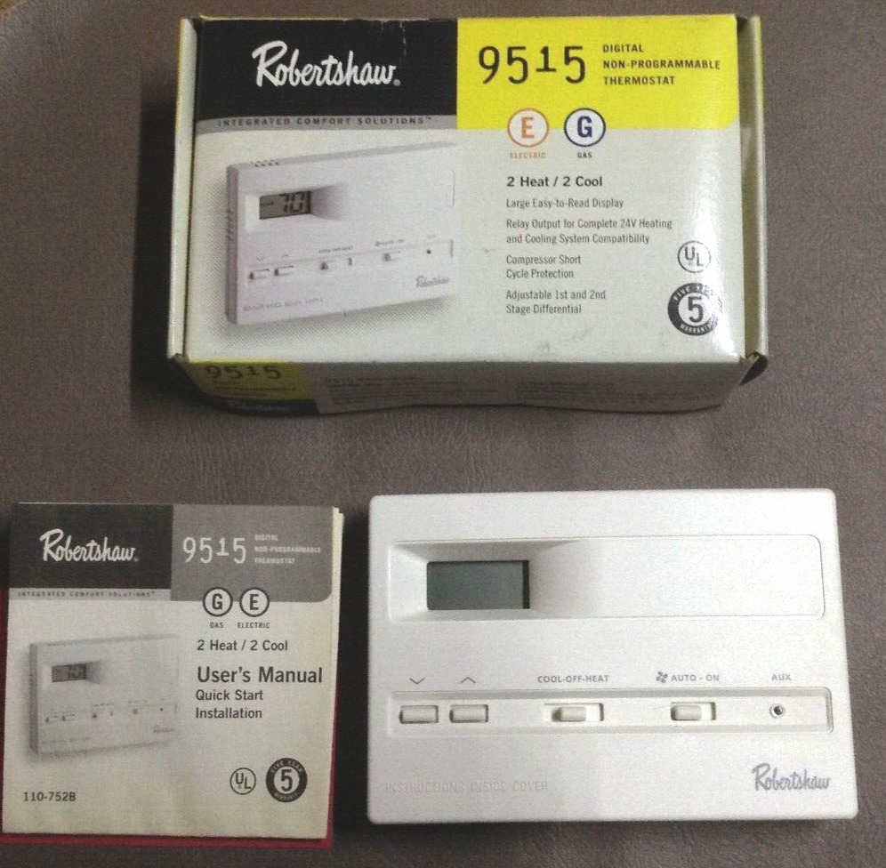 ROBERTSHAW 9515 DIGITAL NON-PROGRAMMABLE THERMOSTAT 2-HEAT 2-COOL AC 45-90F 24V