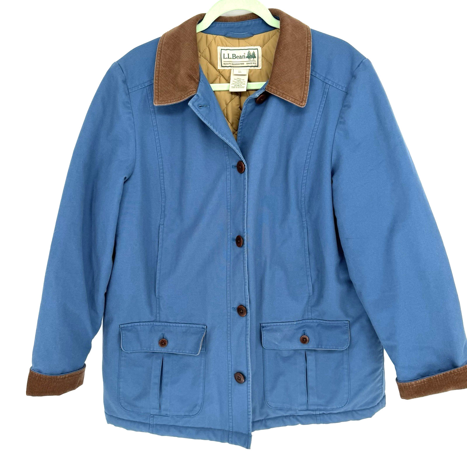 VTG LL Bean Jacket Women\'s XL Insulated Blue Canvas Corduroy  Field Barn Chore