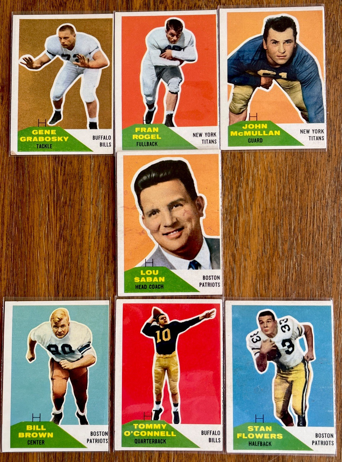 Vintage 1960 Fleer AFL Football lot of 7 Titans-Patriots-Bills Lou Saban RC’s Vintage 1960 Fleer AFL Football lot of 7 Titans-Patriots-Bills Lou Saban RC’s