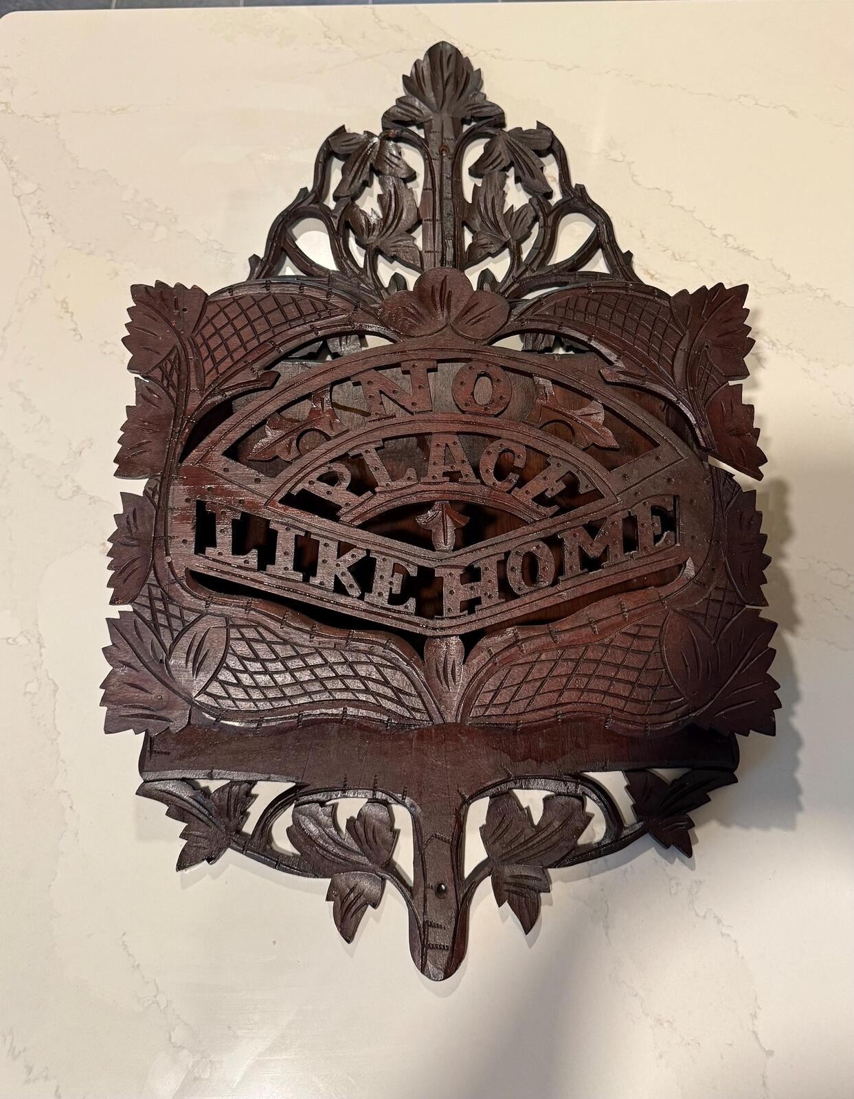 Antique Victorian Carved Wood “No Place Like Home” Wall Pocket Letter Holder Antique Victorian Carved Wood “No Place Like Home” Wall Pocket Letter Holder