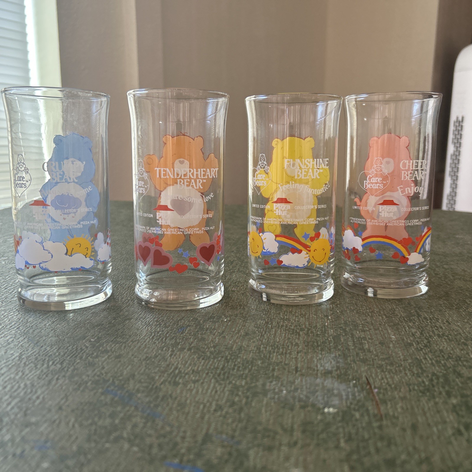 Vintage 1983 Pizza Hut Care Bears Glasses Set of 4 Libbey Complete Set EXCELLENT