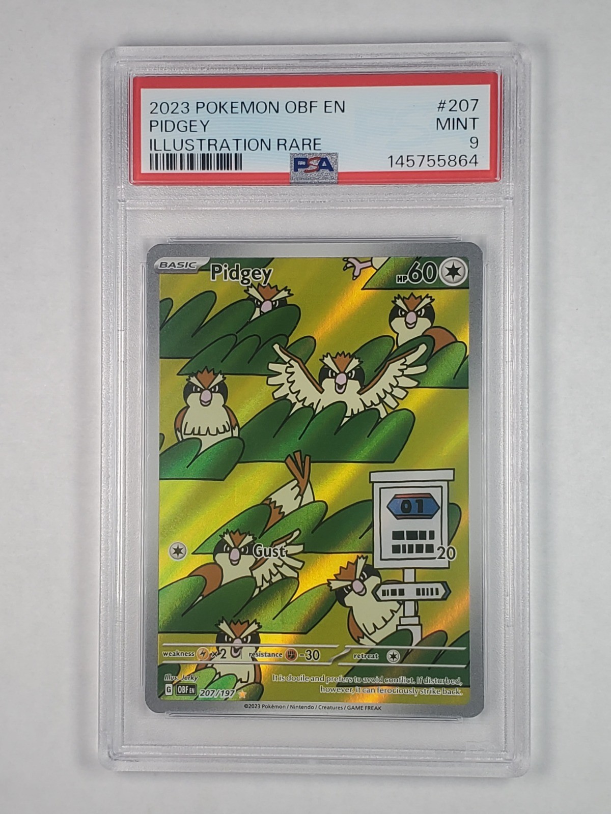 Pidgey 207/197 Illustration Rare SV03: Obsidian Flames PSA 9 2023 English