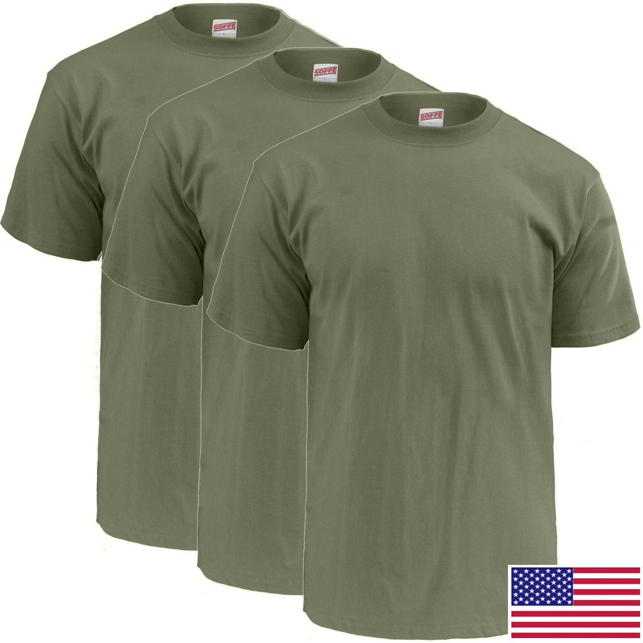 Soffe Men\'s 100% Cotton 3-Pack Short Sleeve OLIVE T-Shirt - Made in USA Soffe Men\'s 100% Cotton 3-Pack Short Sleeve OLIVE T-Shirt - Made in USA