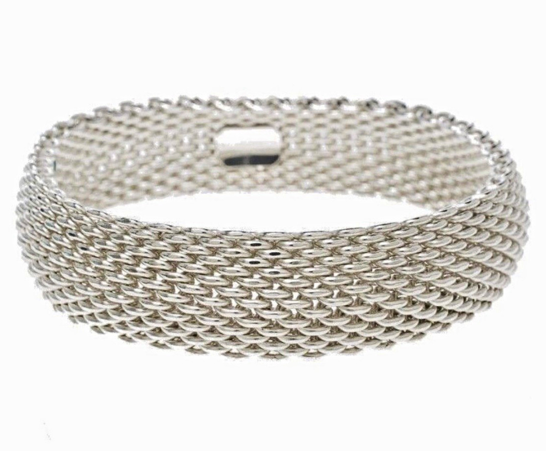 Tiffany & Co. 925 Sterling Silver Mesh Bangle Bracelet Hidden Closure Tiffany & Co. 925 Sterling Silver Mesh Bangle Bracelet Hidden Closure