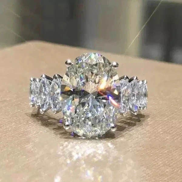 6.90 Ct Luxury Oval Cut Lab Grown Diamond Wedding Ring Solid 14K White Gold