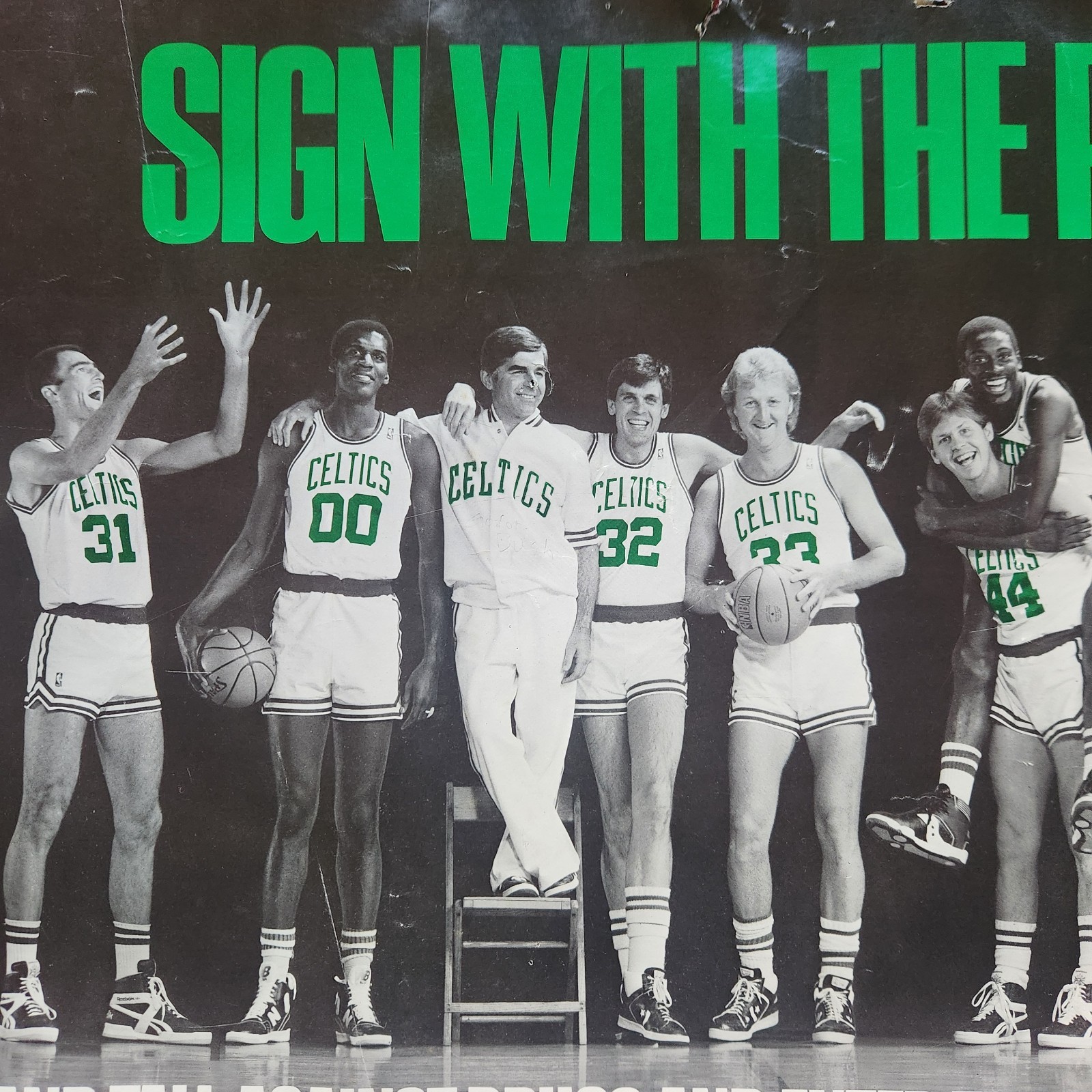 Boston Celtics Governor Mike Dukakis Rare 1980s Poster Larry Bird McHale Parrish