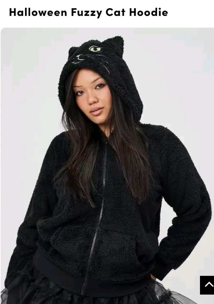 TORRID Size 2 Halloween Fuzzy Black Cat Hoodie TORRID Size 2 Halloween Fuzzy Black Cat Hoodie