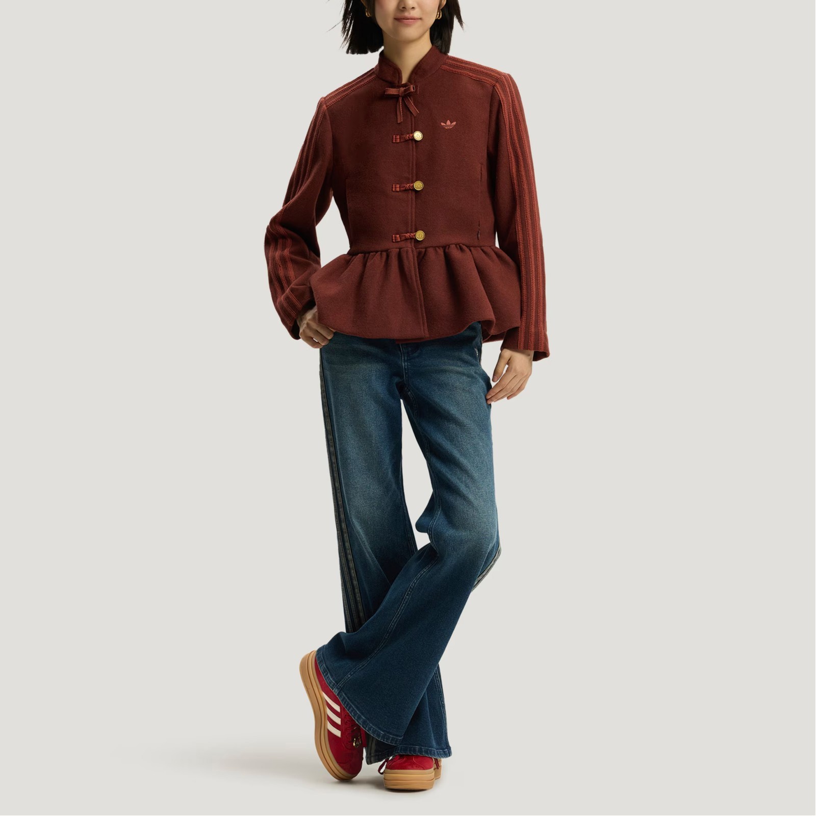 adidas Originals FW25 CNY Neo-Chinese Style Waist-Defining Striped Sport Top NWT