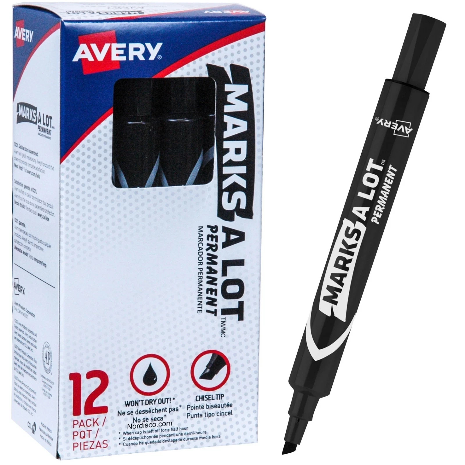 Avery Marks A Lot Permanent Markers Black Large Chisel Tip 07888 Box of 12 New Avery Marks A Lot Permanent Markers Black Large Chisel Tip 07888 Box of 12 New