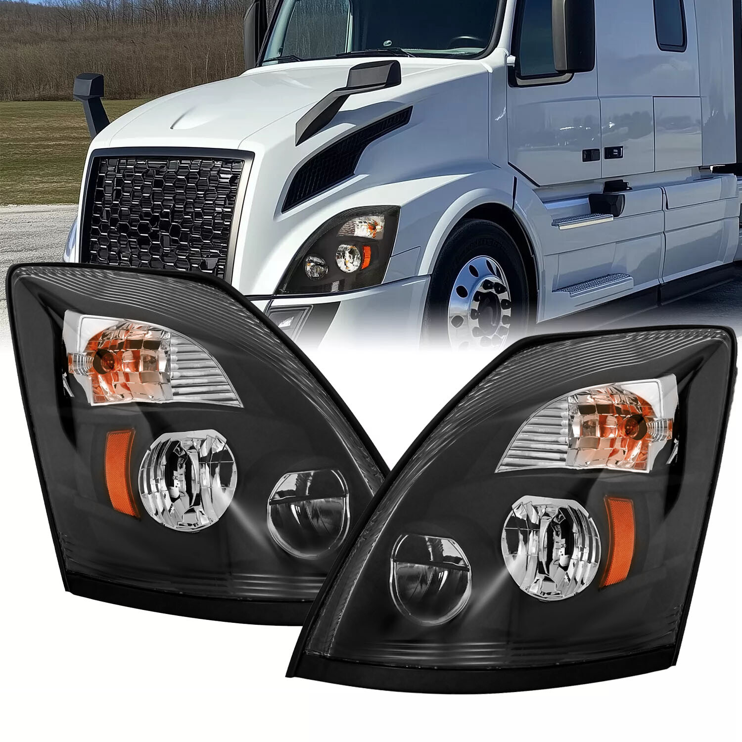 For 2004-2017 2018 Volvo VNL VNX LED Headlights Headlamps Black  Left&Right DOT