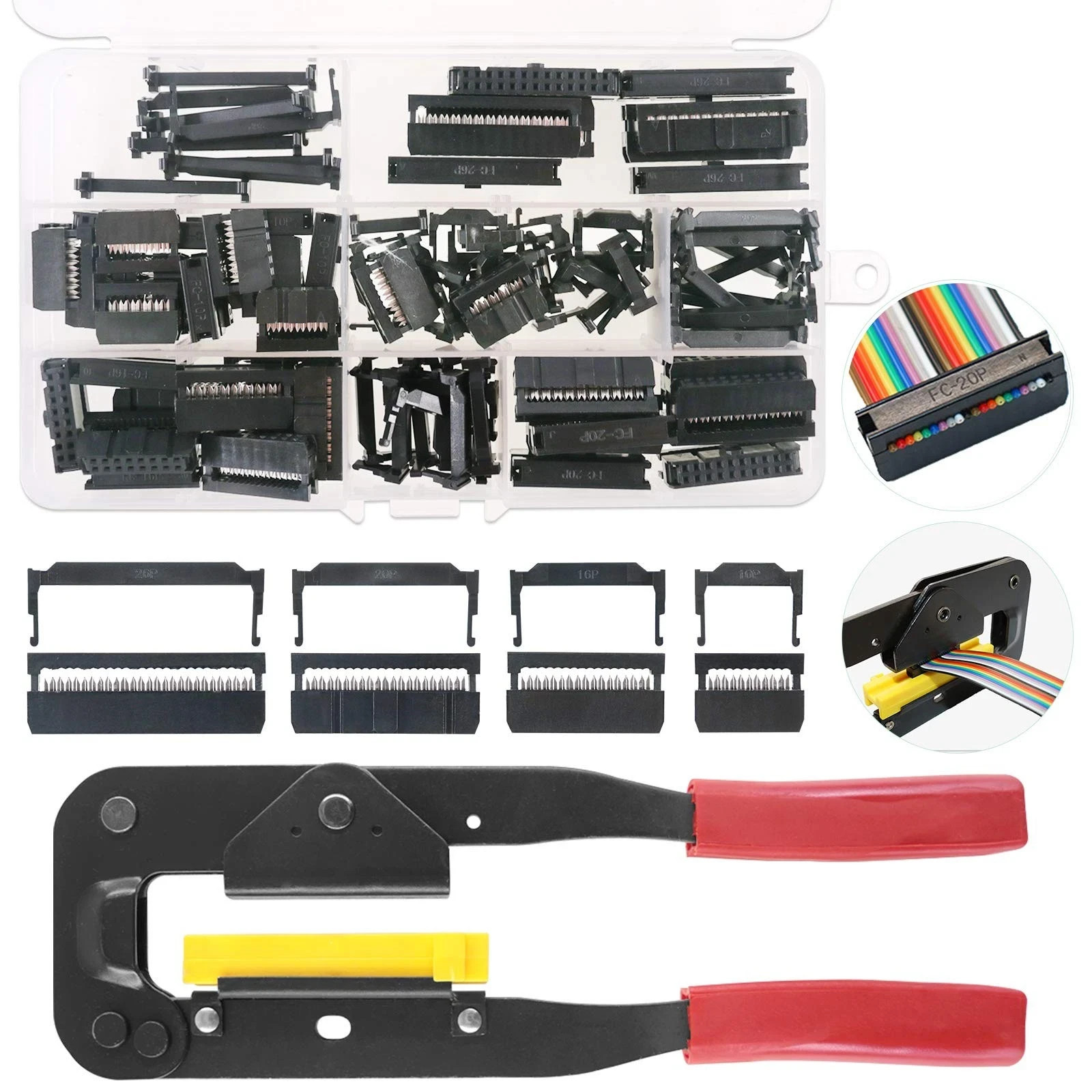 49-Piece IDC Cable Connector Set with Crimp Tool for Flat Ribbon Cables 49-Piece IDC Cable Connector Set with Crimp Tool for Flat Ribbon Cables
