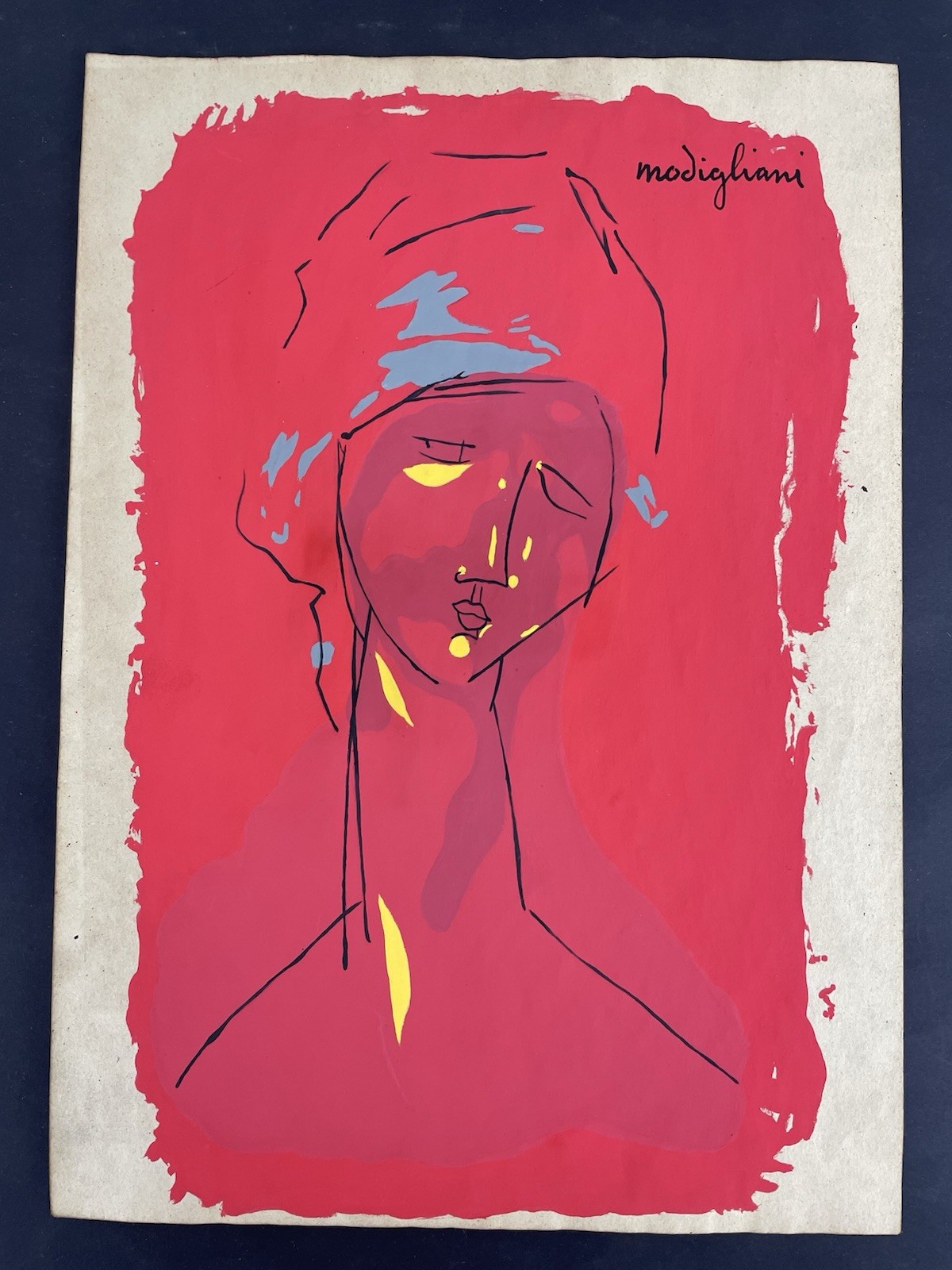 Amedeo Modigliani drawing and painting on paper signed and stamped, vintage