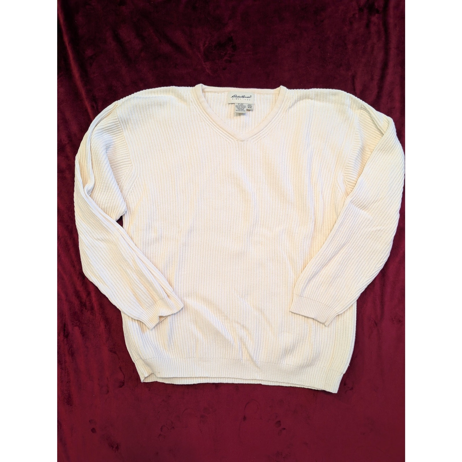 Vintage Eddie Bauer Cream V-Neck Ribbed Knit Sweater Cotton XL Vintage Eddie Bauer Cream V-Neck Ribbed Knit Sweater Cotton XL