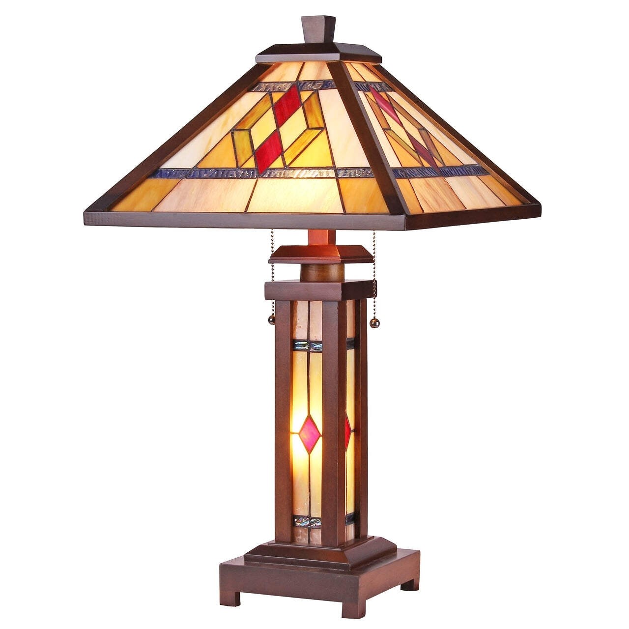 Chloe Lighting Gareth Tiffany 3-Light Double Lit Wooden Table Lamp 15\'\' Shade