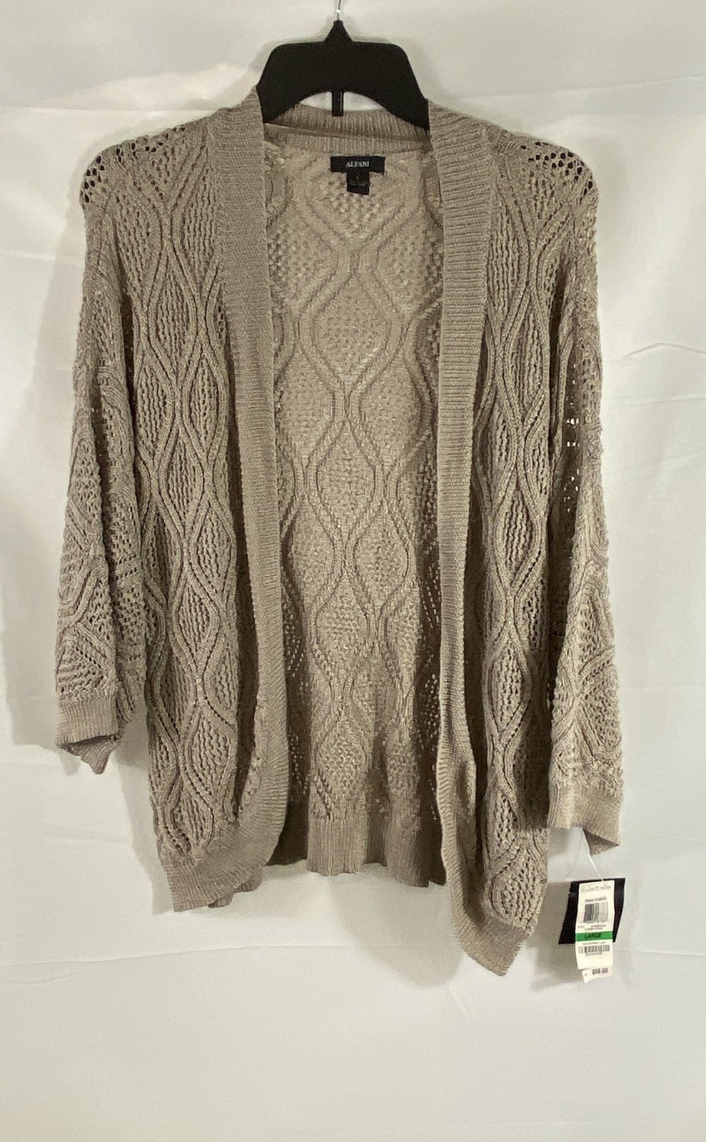 Alfani Women\'s Open Front Cardigan Sweater Beige Crochet Knit NWT Size L