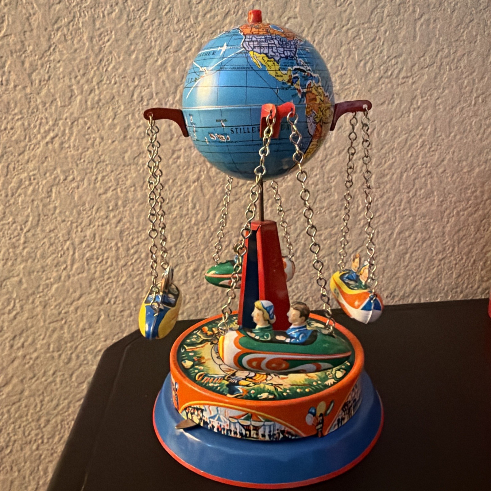 Vintage Josef Wagner Tin Globe Carousel Toy 