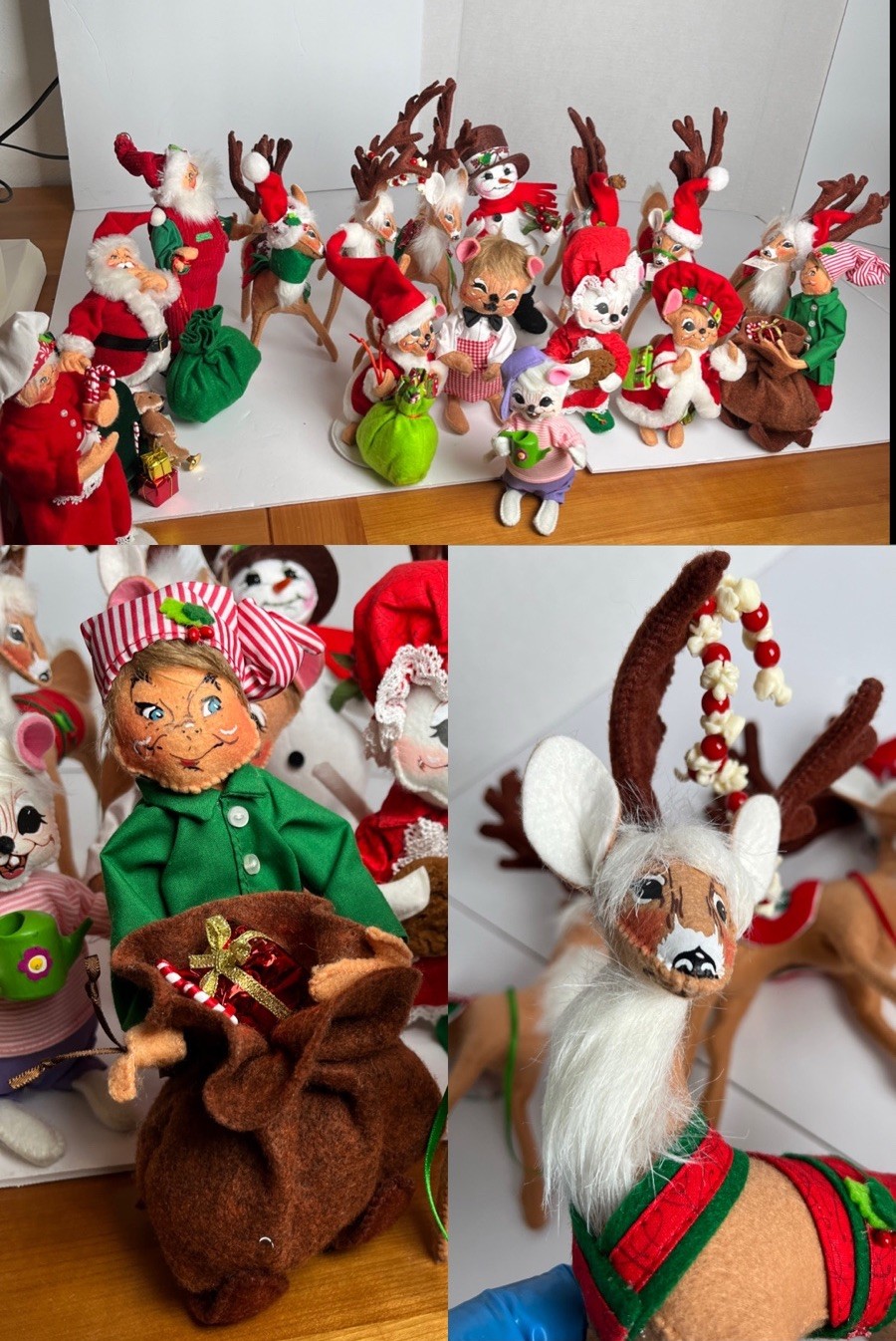 Lot of 16 Annalee Christmas Dolls Mixed Poseable Mice, 6 Reindeer, Santa, Elf