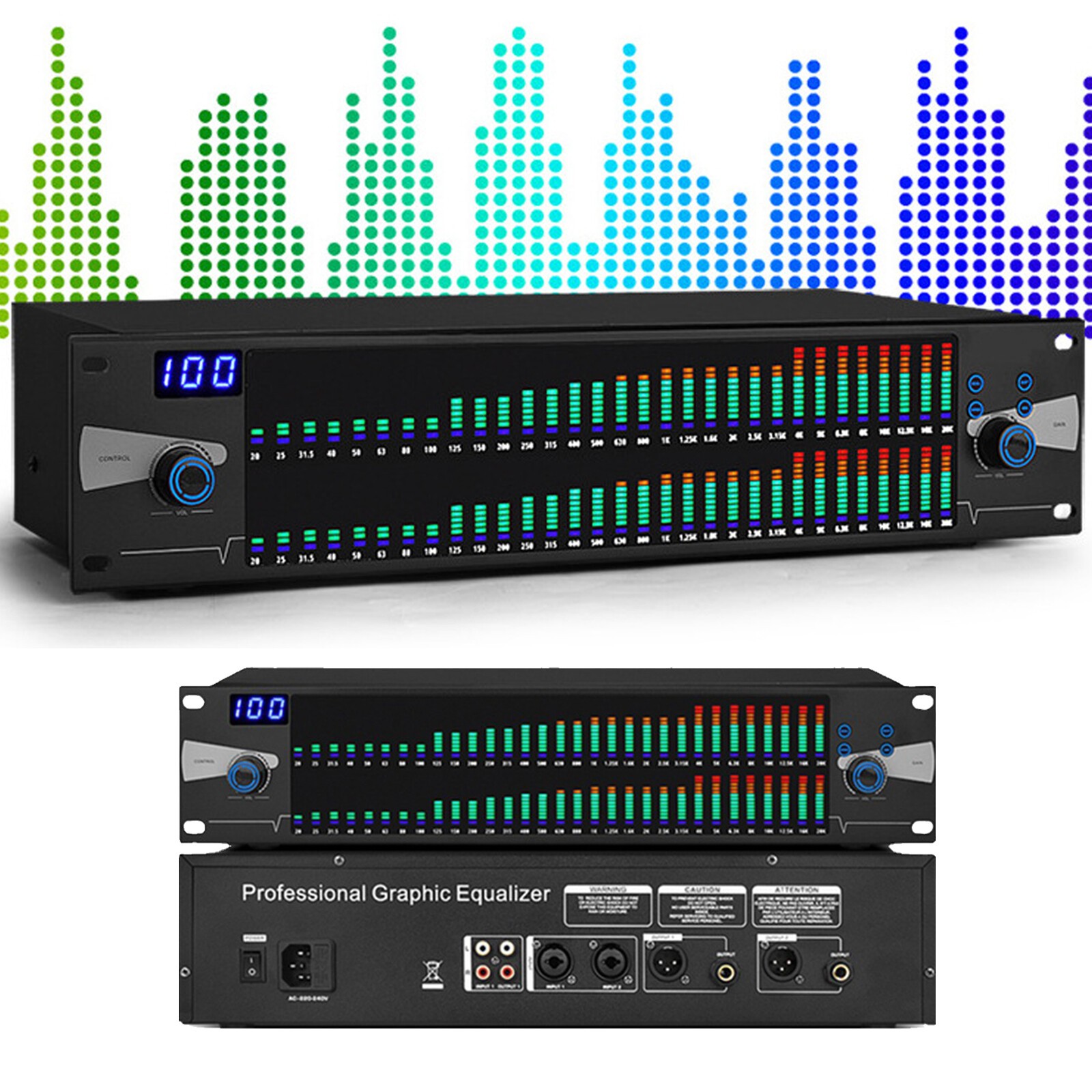 Professional Graphics Equalizer Audio Processor Dual 31-Band Spectrum Display Bg Professional Graphics Equalizer Audio Processor Dual 31-Band Spectrum Display Bg