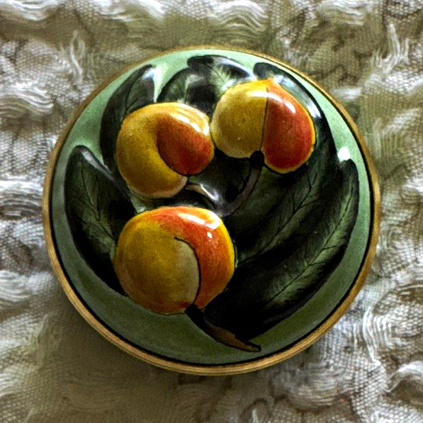 Halcyon Days Enamels Small Round Green Enamel Fruit Design Pill Box Halcyon Days Enamels Small Round Green Enamel Fruit Design Pill Box