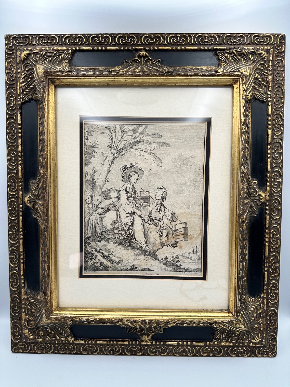 Antique 18th C French Engraving After Francois Boucher Huquier Framed Antique 18th C French Engraving After Francois Boucher Huquier Framed