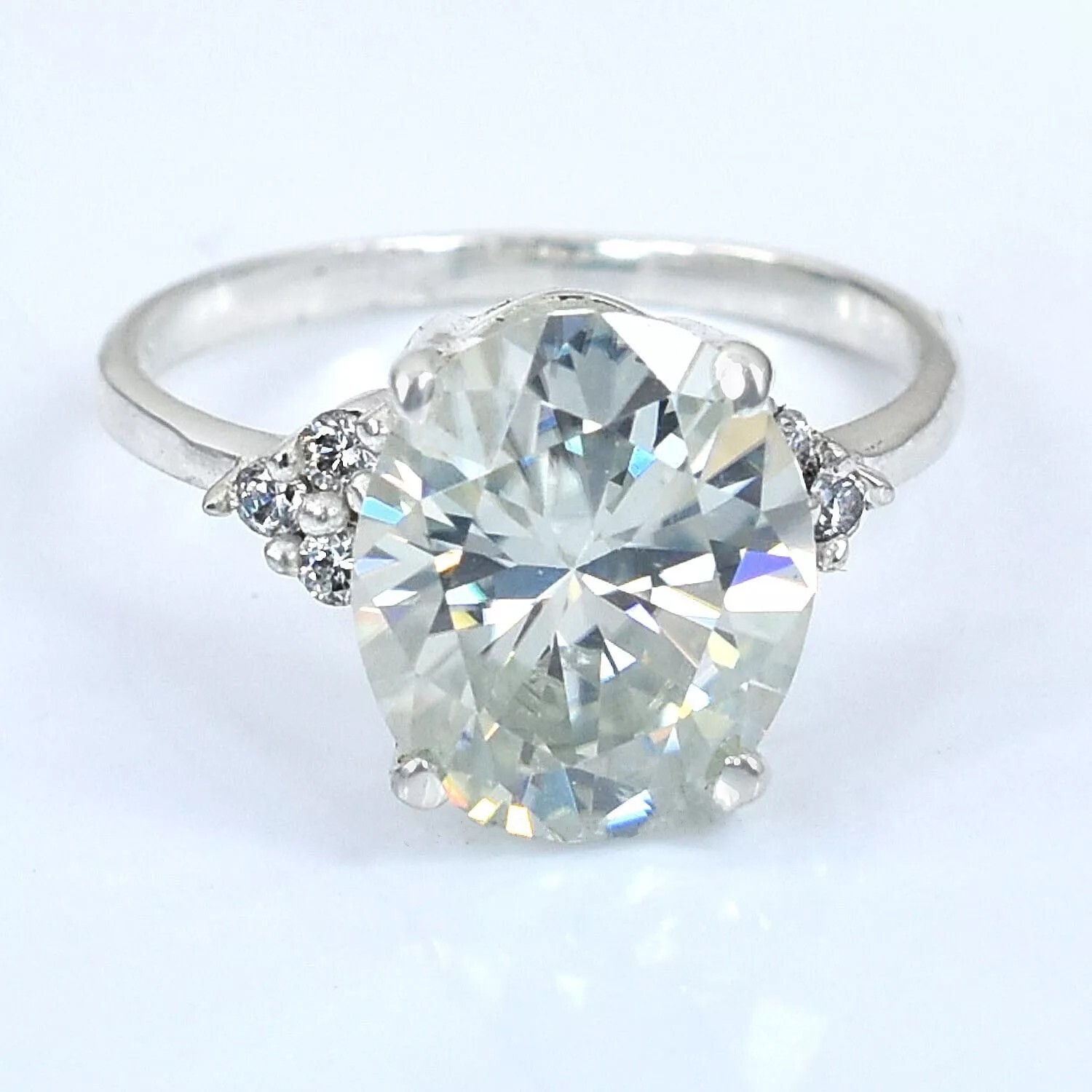 RARE 4.45 Ct Certified  White Treated Diamond Solitaire Ring In 925 Silver