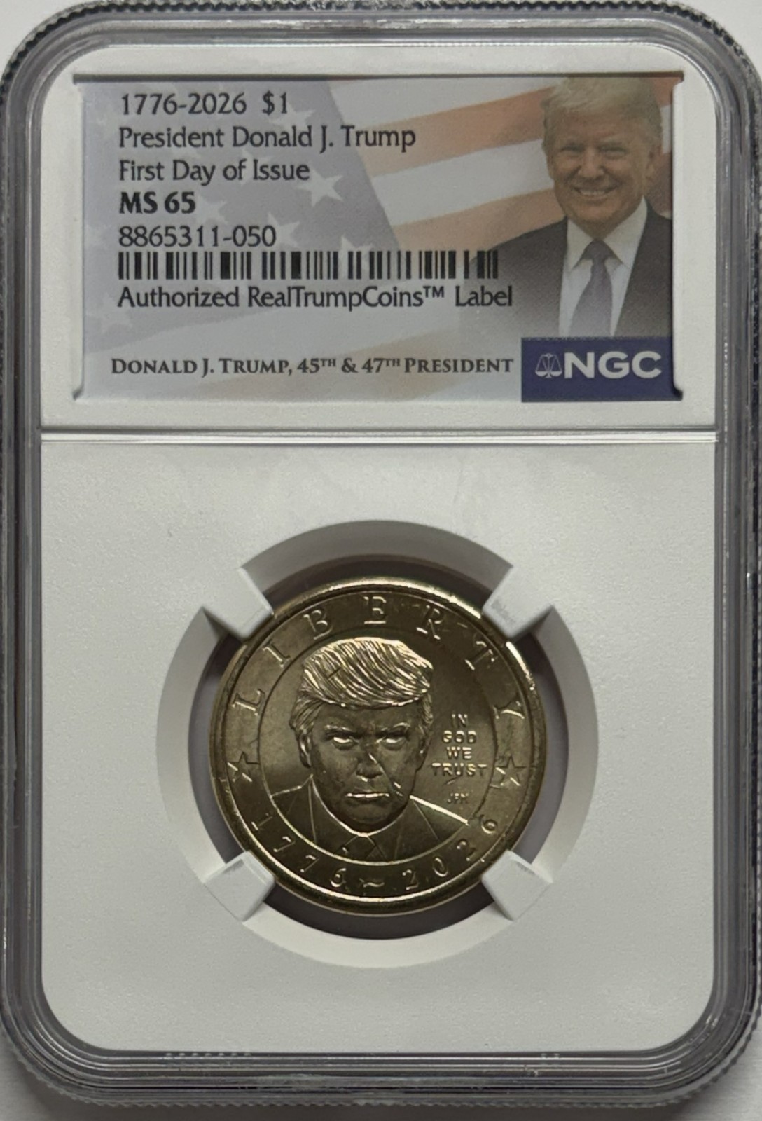1776 2026 $1 Donald J. Trump 250th NGC ms65 First Day Of Issue Dual Date 1776 2026 $1 Donald J. Trump 250th NGC ms65 First Day Of Issue Dual Date