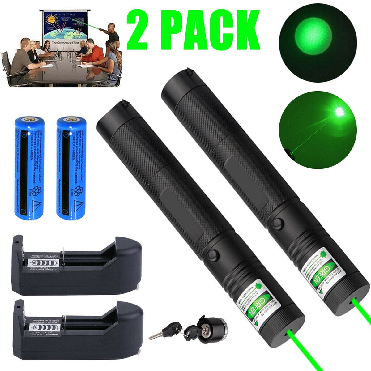2PCS 9900Miles Rechargeable Green Laser Pointer Pen Astronomy Visible Beam Lazer 2PCS 9900Miles Rechargeable Green Laser Pointer Pen Astronomy Visible Beam Lazer