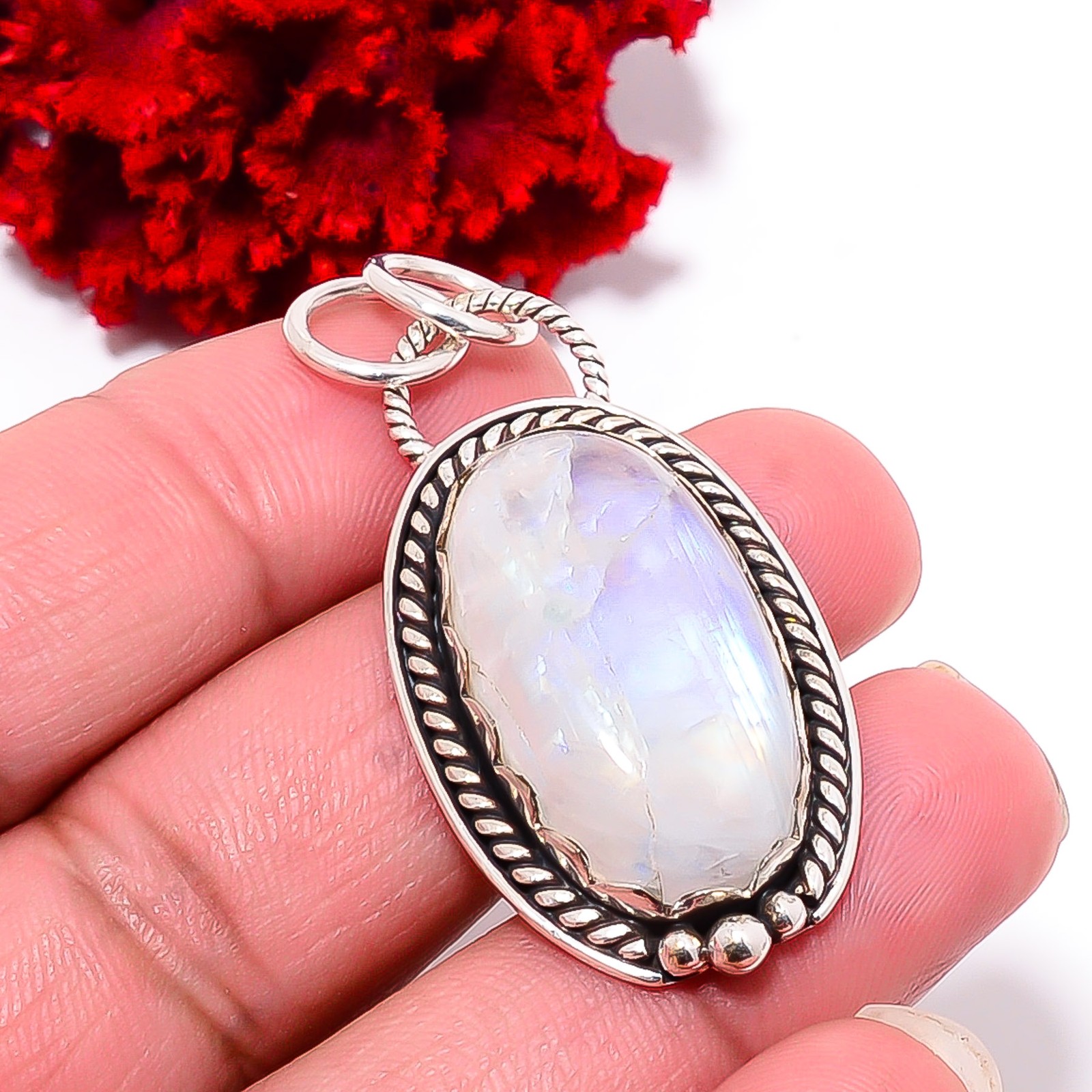 Rainbow Moonstone - India Handmade 925 Sterling Silver Pendant 1.83 P99868
