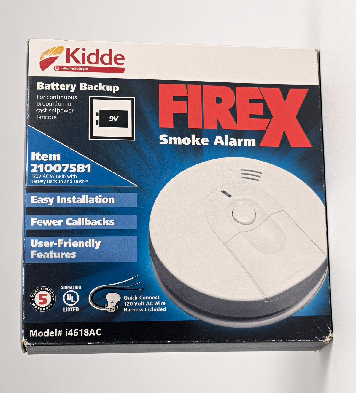 Kidde FireX I4618AC Smoke Alarm Hardwired w/ Battery Backup, White box damage