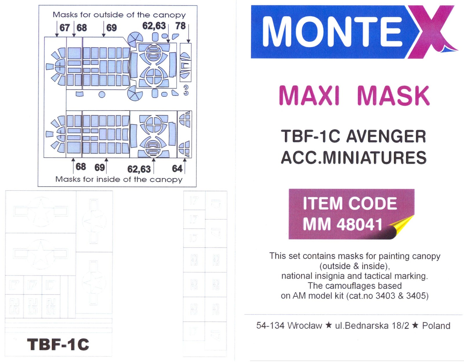 Montex MAXI Mask 1/48 GRUMMAN TBF-1C AVENGER CANOPY PAINT MASK Accurate Mini