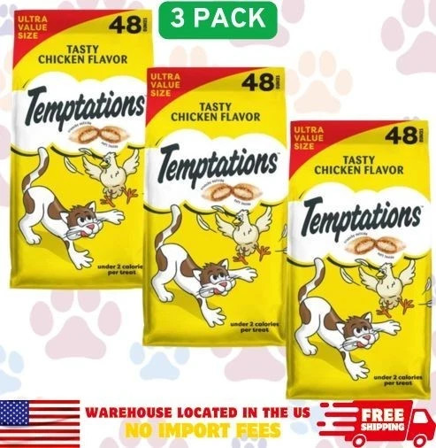 Temptations Classic Tasty Chicken Flavor Soft & Crunchy Cat Treats, 3x48-oz bag