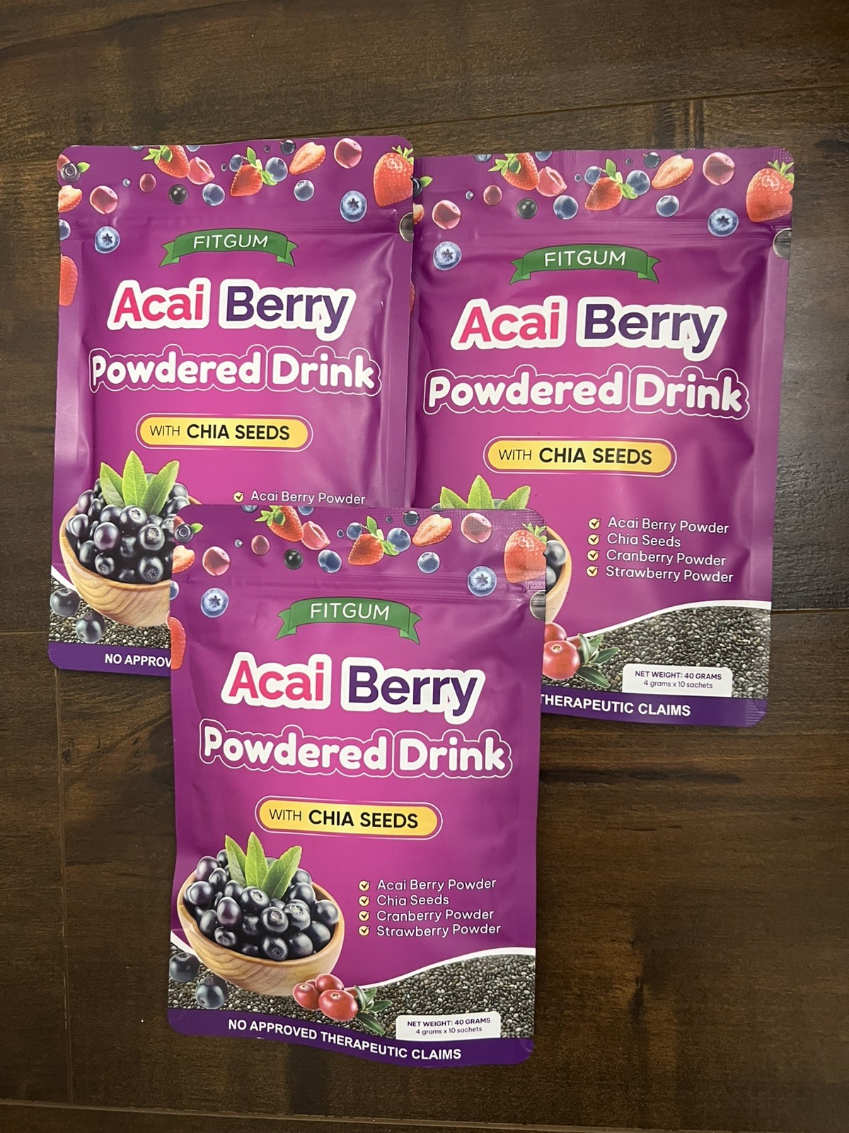 3 Packs FITGUM Acai Berry Drink Powder w/ Chia & Collagen – 30 Sachets 3 Packs FITGUM Acai Berry Drink Powder w/ Chia & Collagen – 30 Sachets