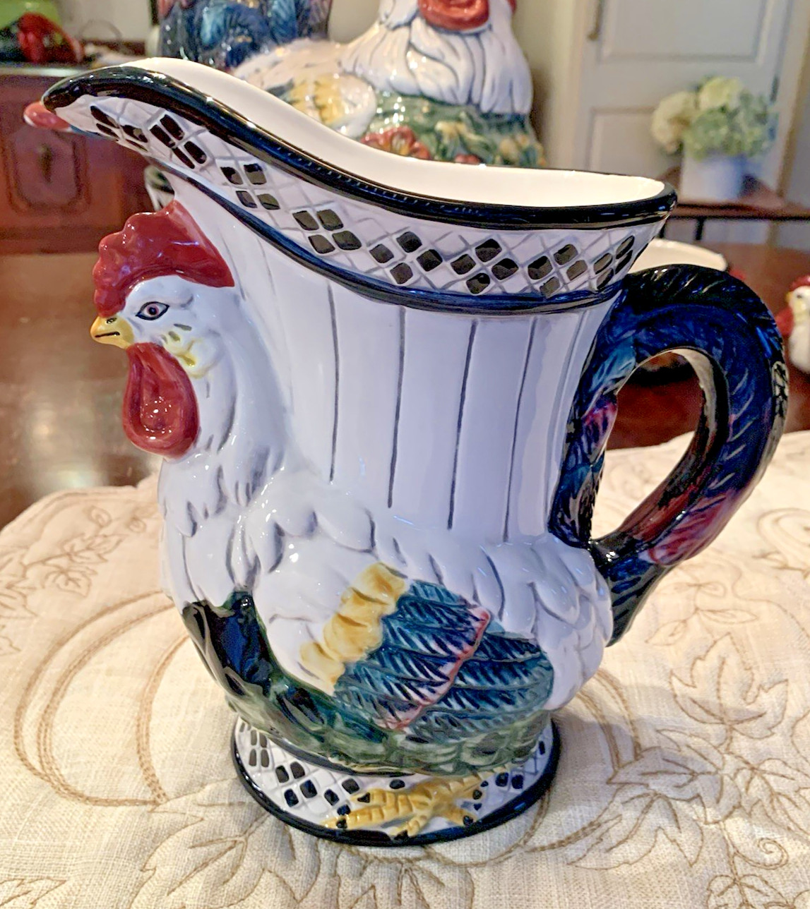 VTG 1998 CBK Rooster Hen Chicken Pitcher MacKenzie Childs Like 8-5/8\