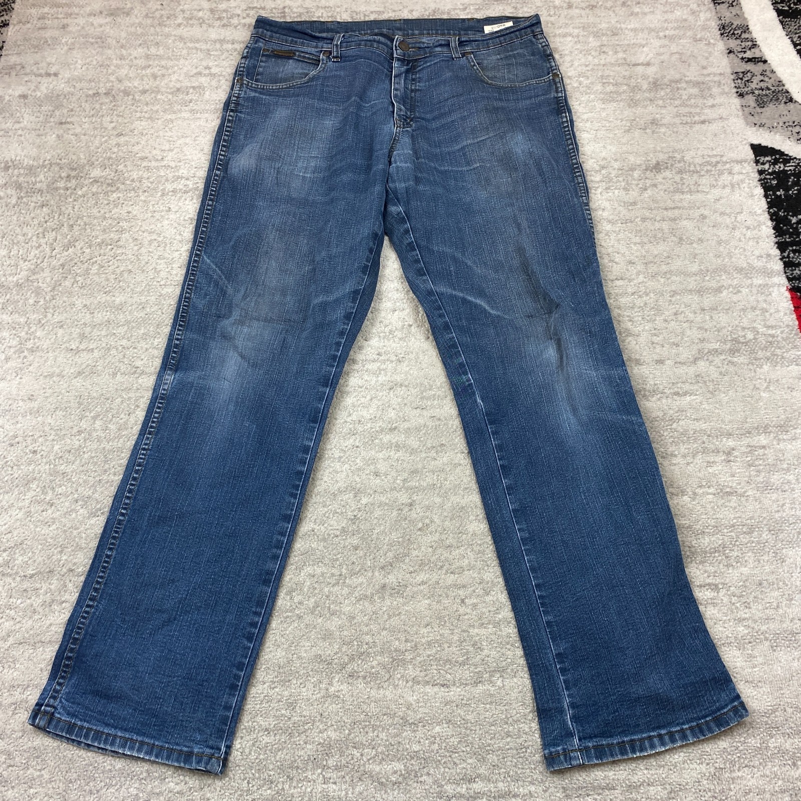 VTG Wrangler Cowboy Texas Stretch Pants 36 Blue Jeans Zip Outdoors Rodeo 36x32