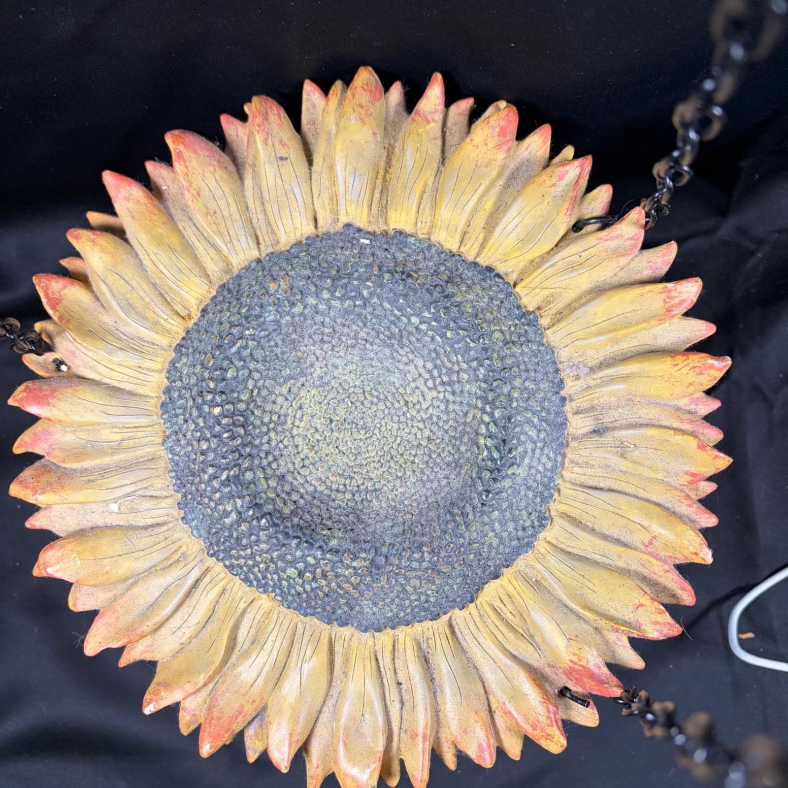 Vintage Hand Painted Cast Resin Sunflower Hanging Bird Feeder Garden Decor 10