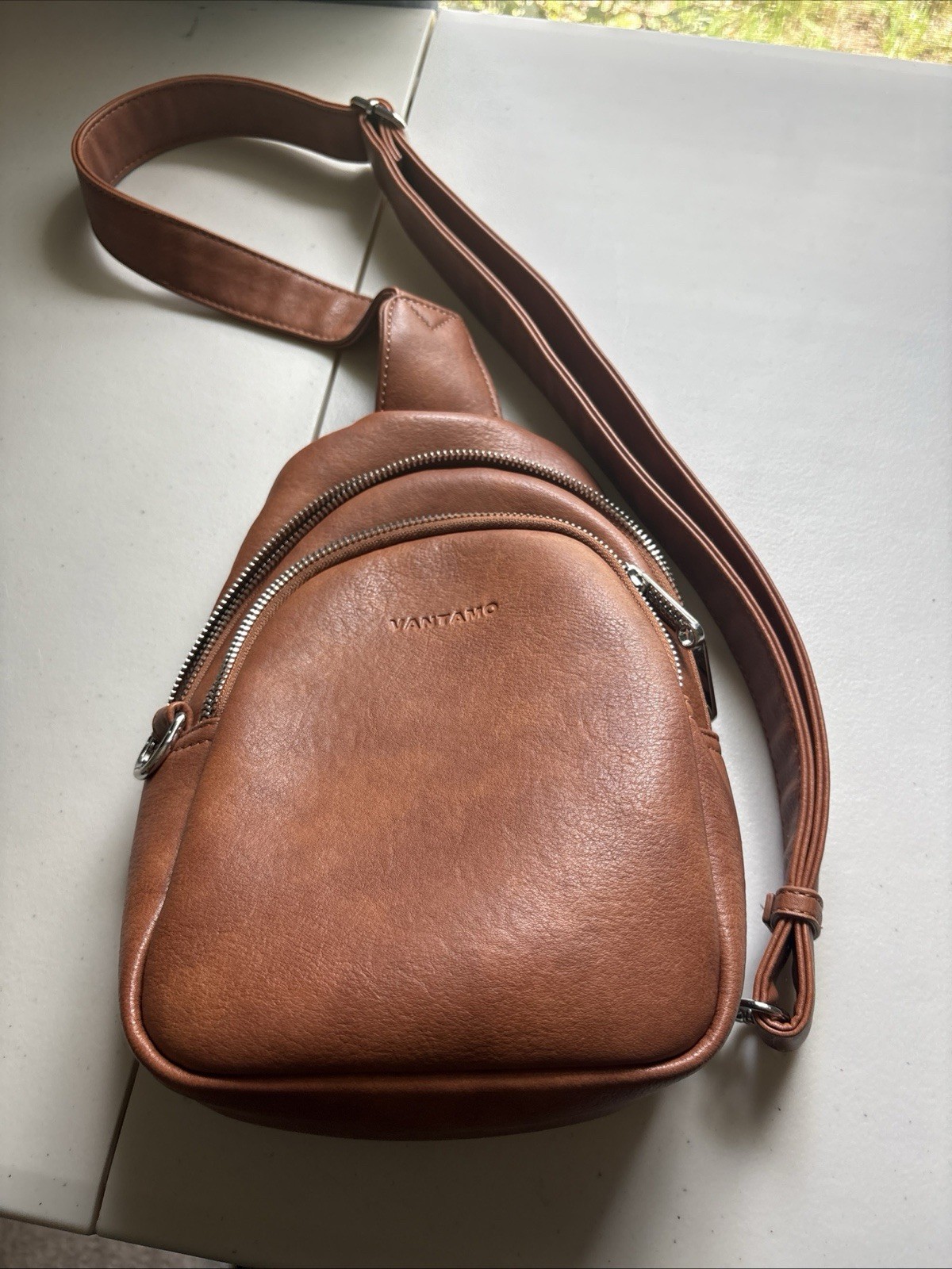 Vantamo Small Sling Women PU Leather Crossbody Bag A-Camel Brown RFID