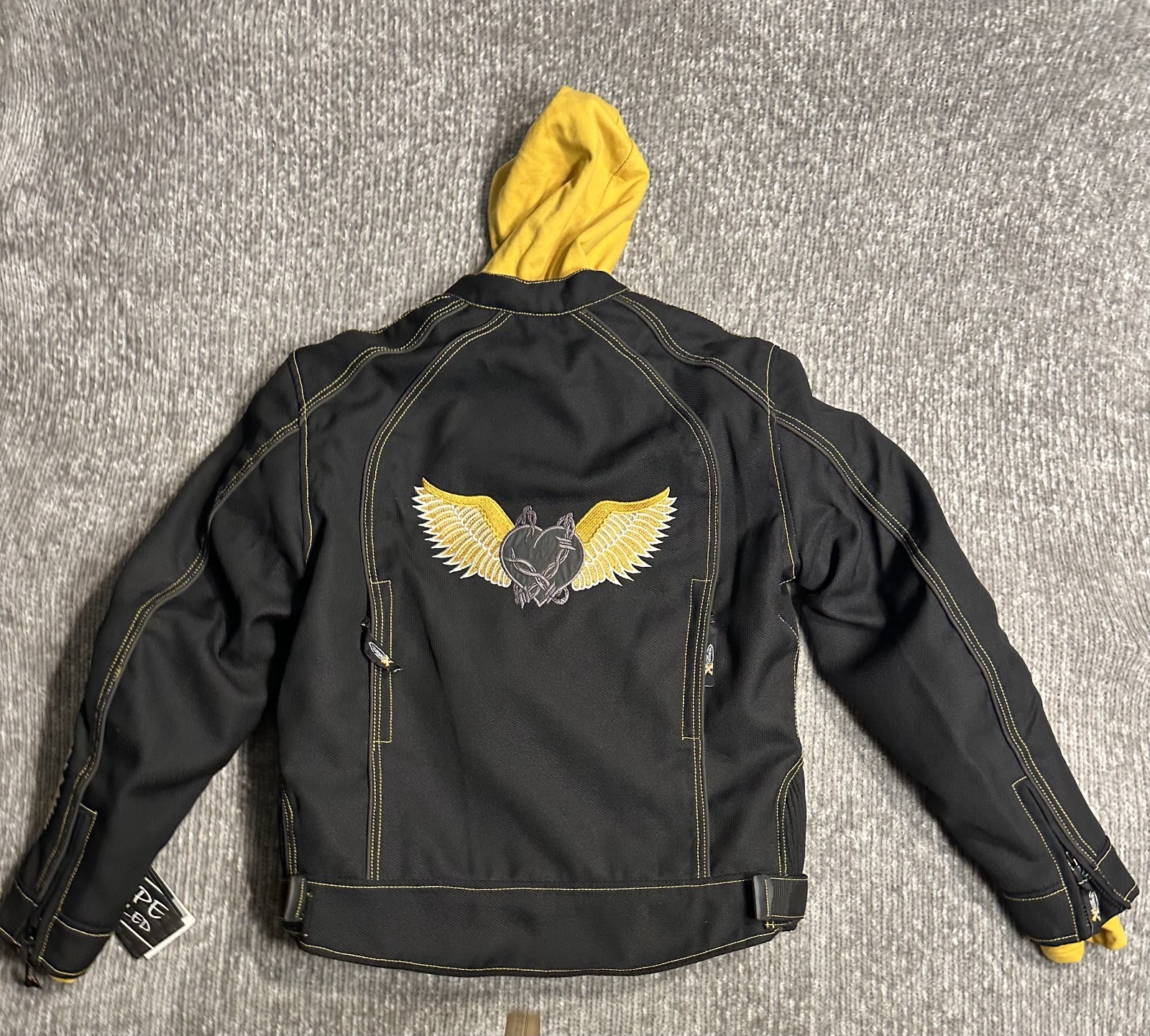 Xelement Motorcycle Jacket Black Gold Wing Embroidered Y2K Biker Moto NWT L Xelement Motorcycle Jacket Black Gold Wing Embroidered Y2K Biker Moto NWT L