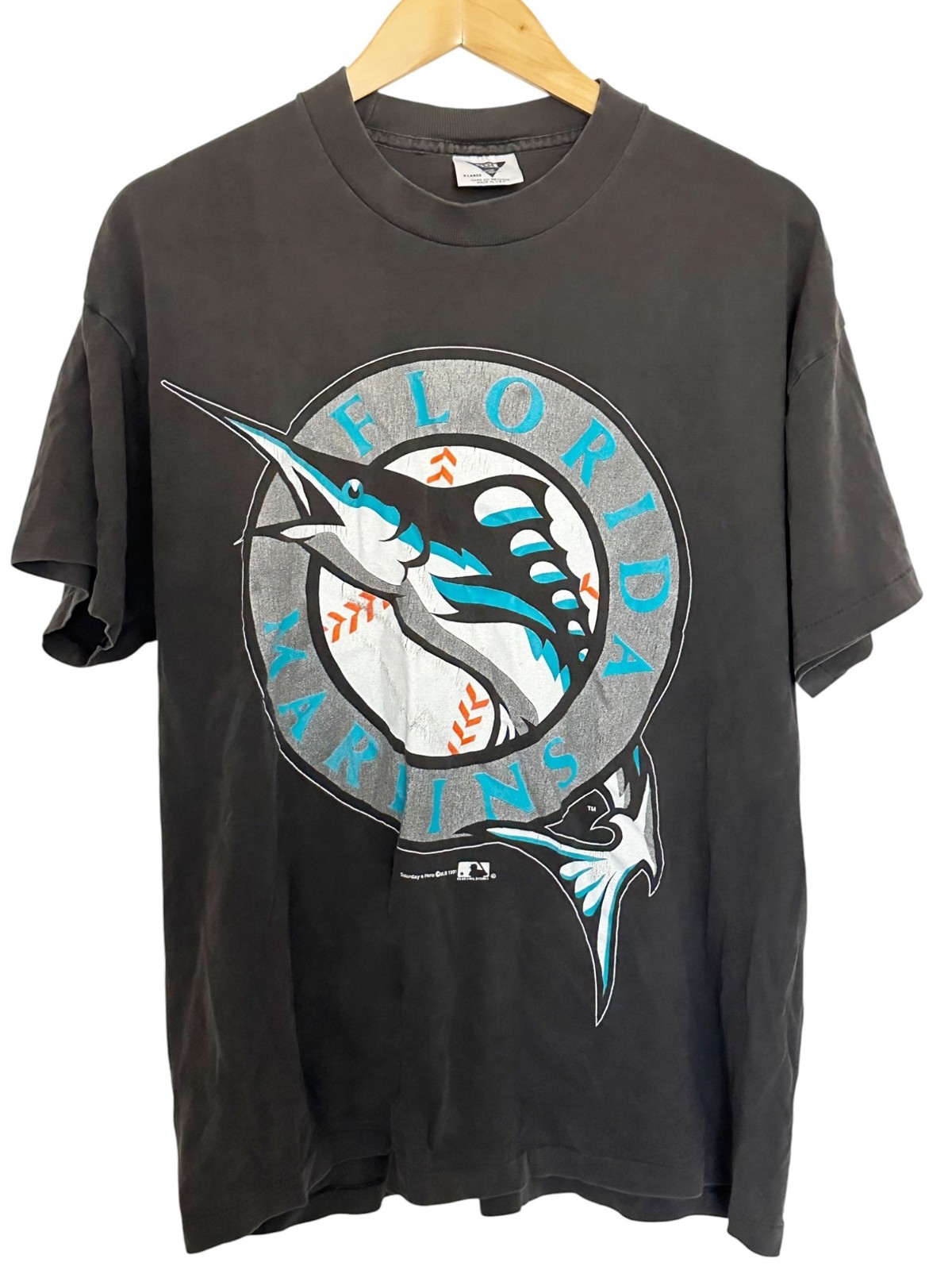 VTG Logo Florida Marlins Shirt Men XL Black Baseball Tee 1991 Single Stitch