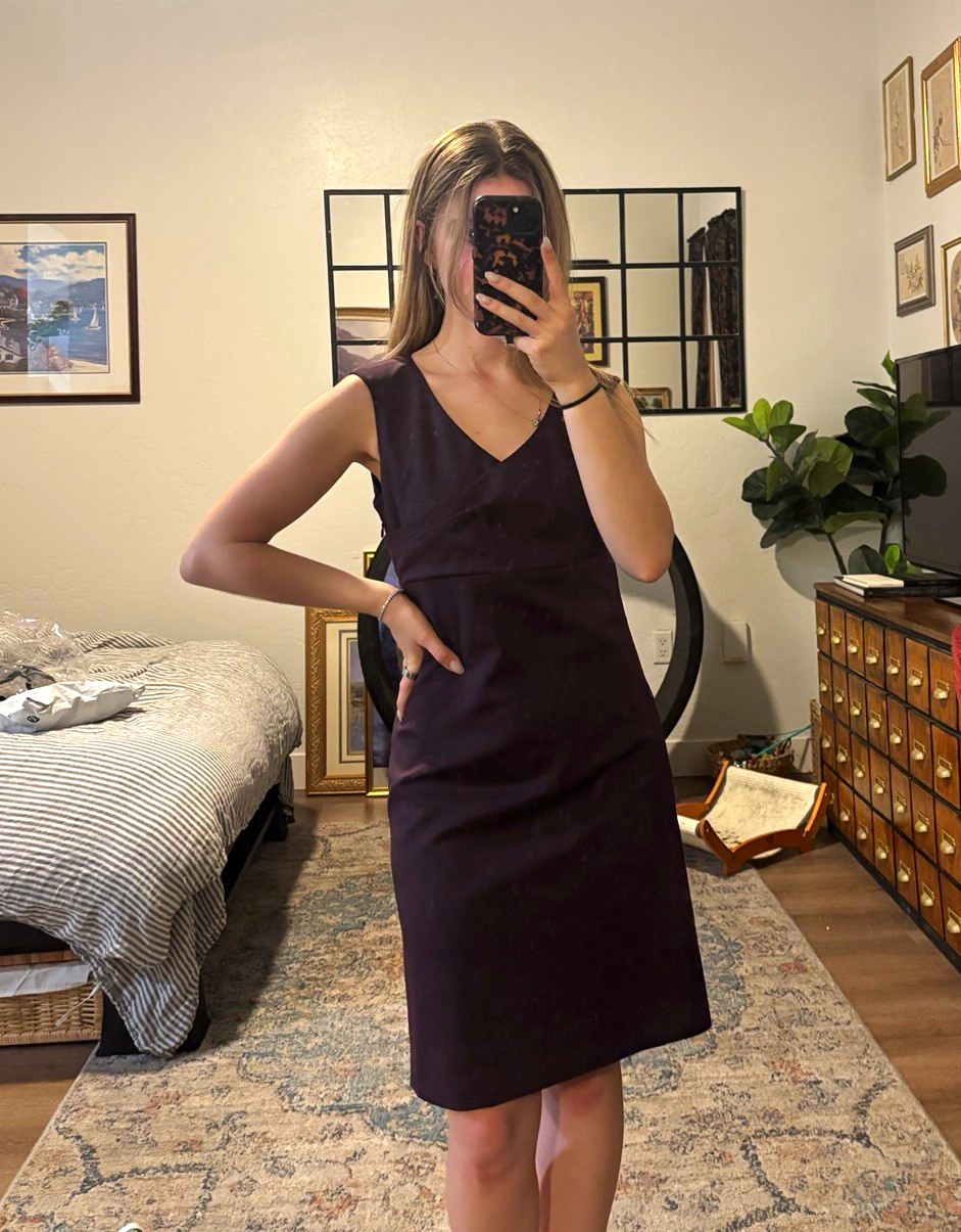 NWT LAVIA Purple Wool Blend Sheath Dress V-Neck Sleeveless Knee EU 40 NWT LAVIA Purple Wool Blend Sheath Dress V-Neck Sleeveless Knee EU 40