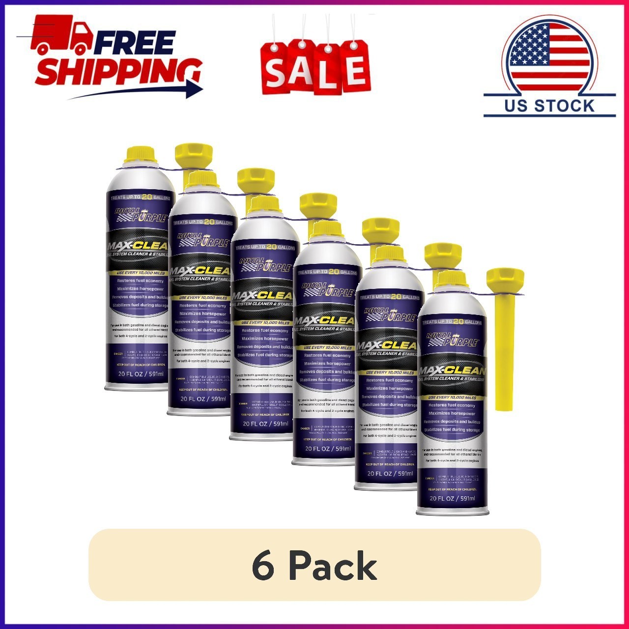 (6 pack) Royal Purple Max-Clean Fuel System Cleaner & Stabilizer, 20 fl oz (6 pack) Royal Purple Max-Clean Fuel System Cleaner & Stabilizer, 20 fl oz