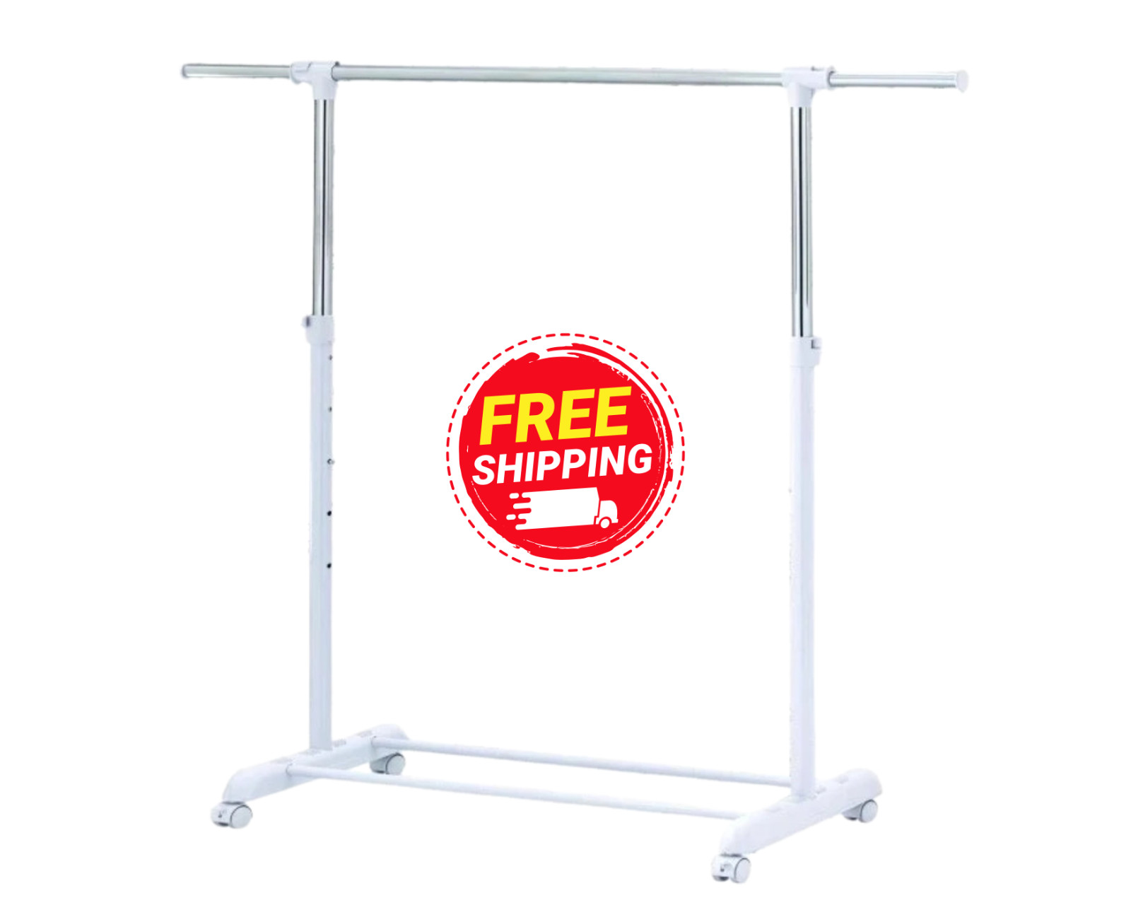 Mainstays Adjustable Rolling Garment Rack Metal Chrome, White, 84-121Wx44Dx123.5 Mainstays Adjustable Rolling Garment Rack Metal Chrome, White, 84-121Wx44Dx123.5