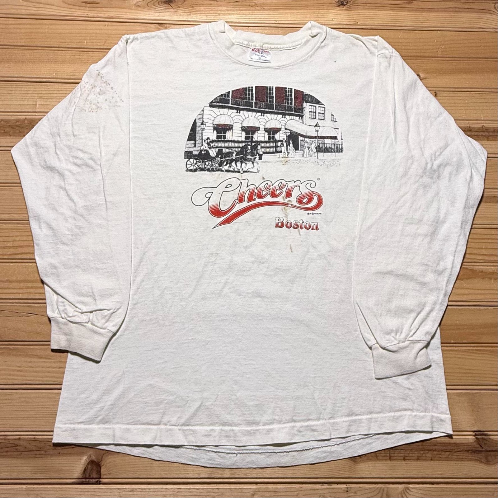Vintage 80s Cheers Boston Sitcom Graphic TV Promo Long Sleeve Shirt USA Made XL