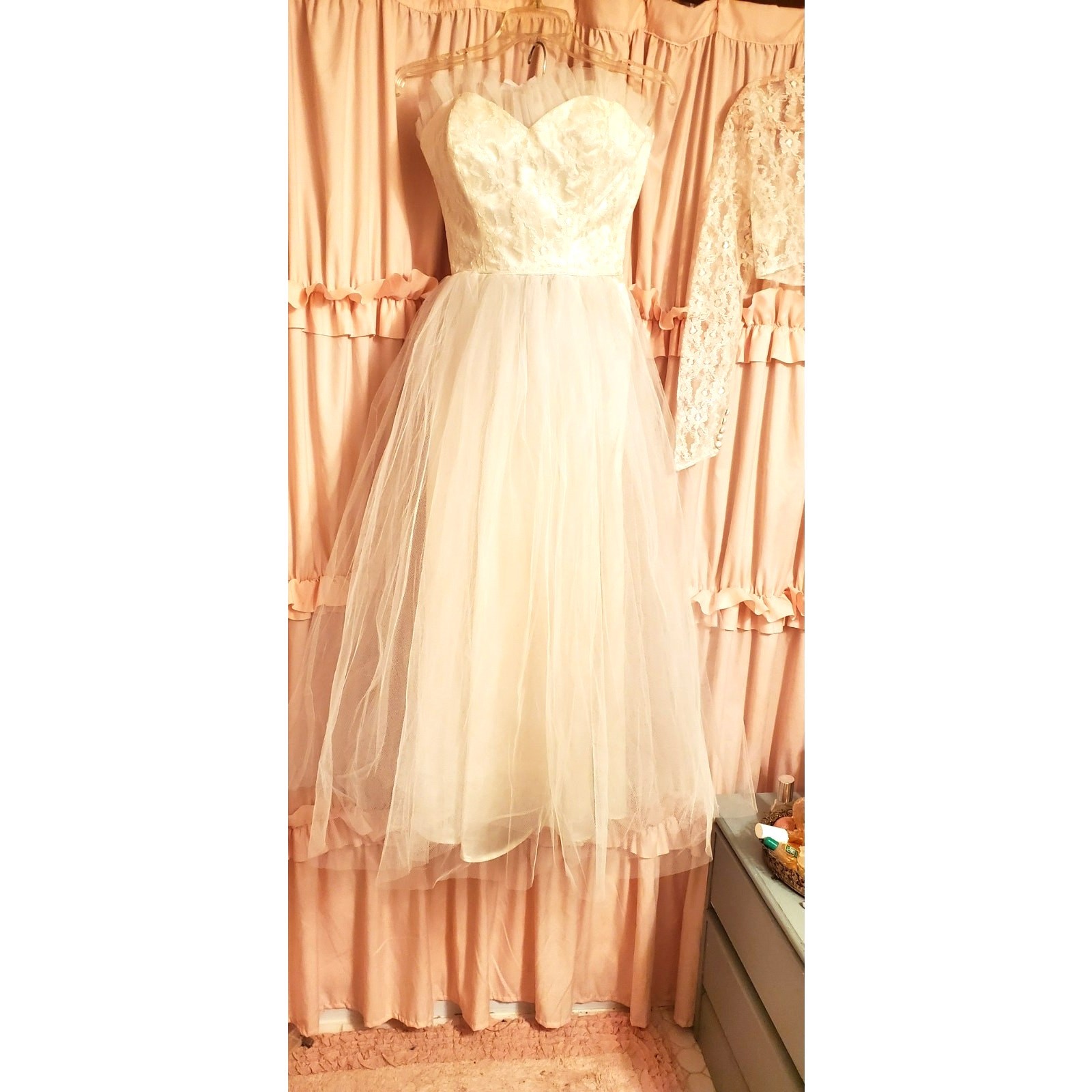 VTG 50s Alfred Angelo Tea Length Strapless Cupcake Ballgown Wedding w/Bolero VTG 50s Alfred Angelo Tea Length Strapless Cupcake Ballgown Wedding w/Bolero