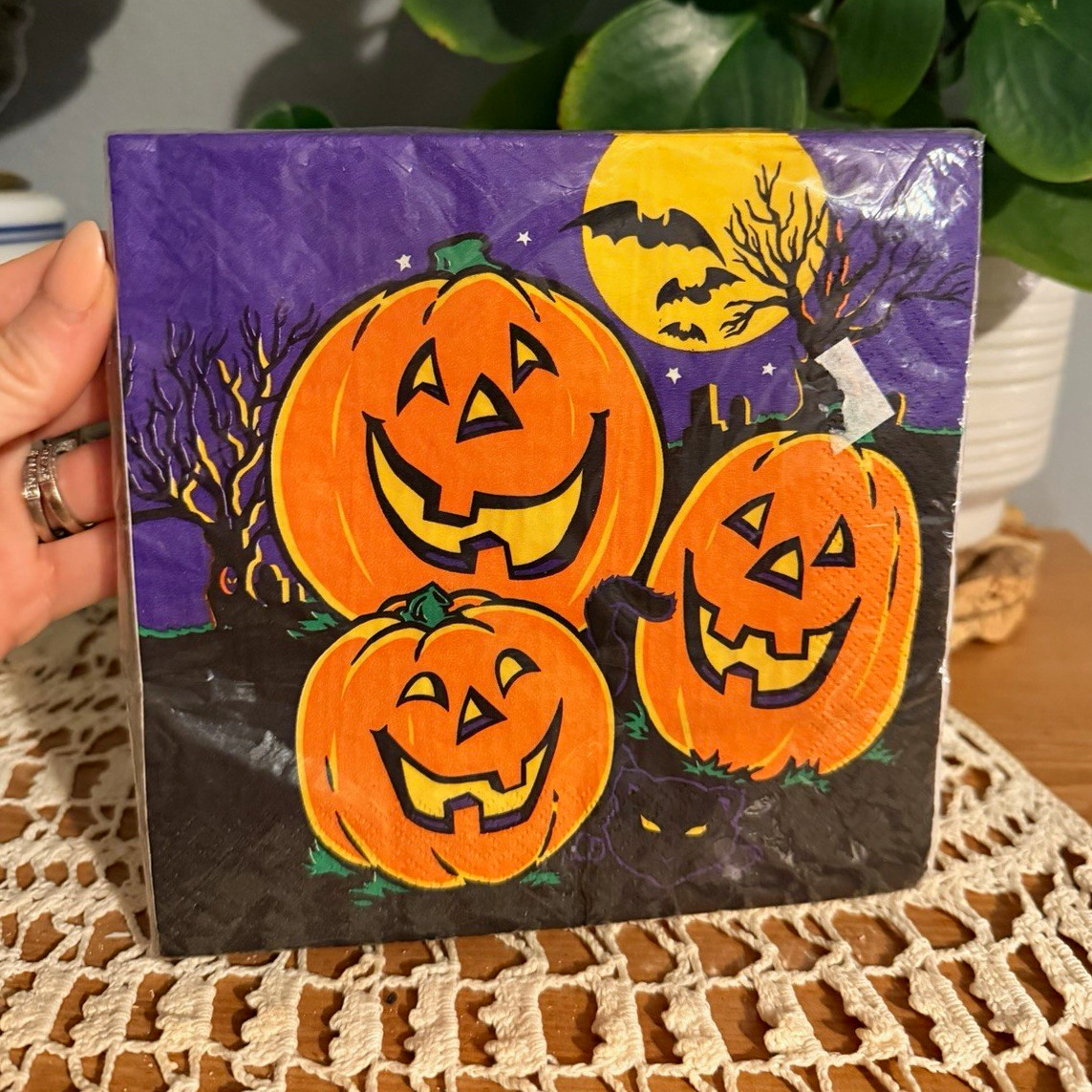 Vintage 1996 Halloween Napkins NOS Sealed Jack O Lantern Pumpkins Bats 20 Ct