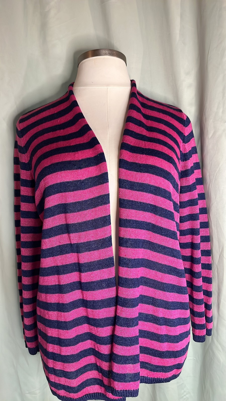 NWT TALBOTS Open Front Linen Cardigan Pink and Blue Stripes NWT TALBOTS Open Front Linen Cardigan Pink and Blue Stripes