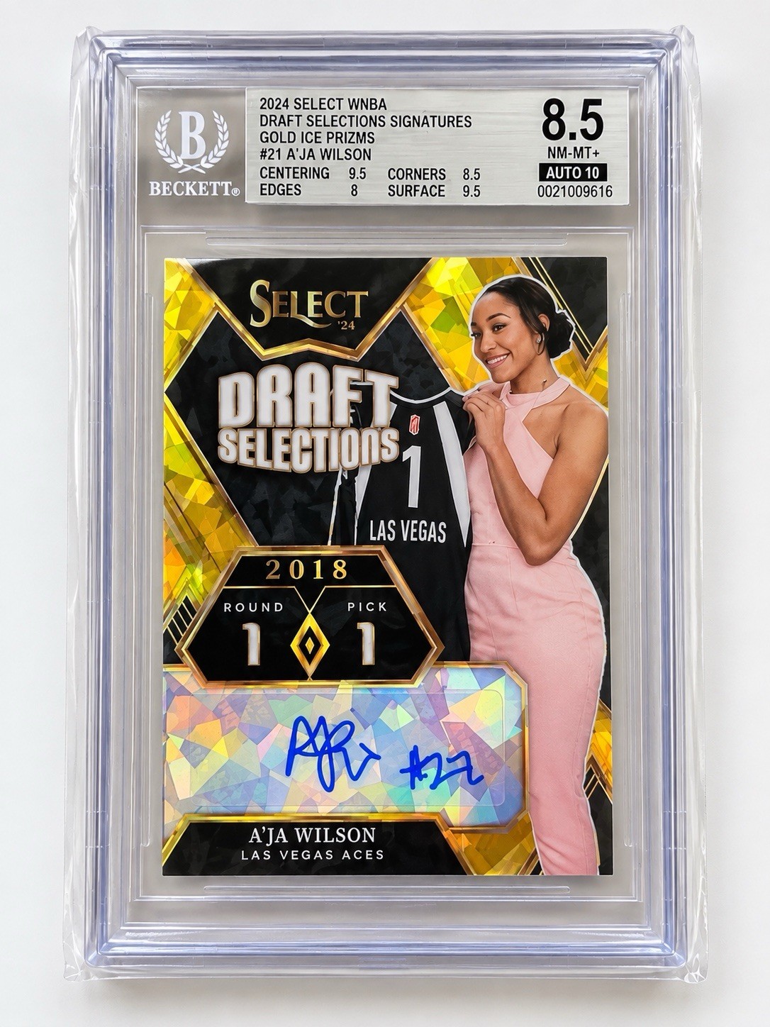 2024 Select WNBA A'ja Wilson Draft Selections Gold Ice Auto /10 BGS 8.5 Auto 10
