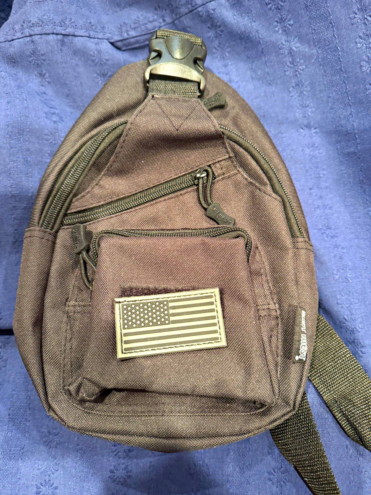 East West Tactical Backpack Black Nylon American Flag Patch Zip/Buckle 2 Pockets East West Tactical Backpack Black Nylon American Flag Patch Zip/Buckle 2 Pockets